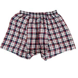 Hanes Mens Boxers Cotton Blend Elastic Waist Red White Navy Plaid SZ M